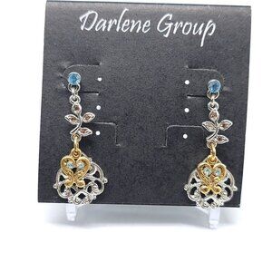 Darlene Group Gold Silver Drop Earrings With Blue Orange Rhinestone Crystals